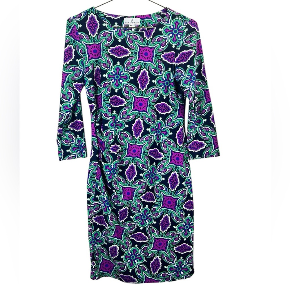 Jude Connally Womens Marlowe Shift Dress Purple Green Medallion Print
